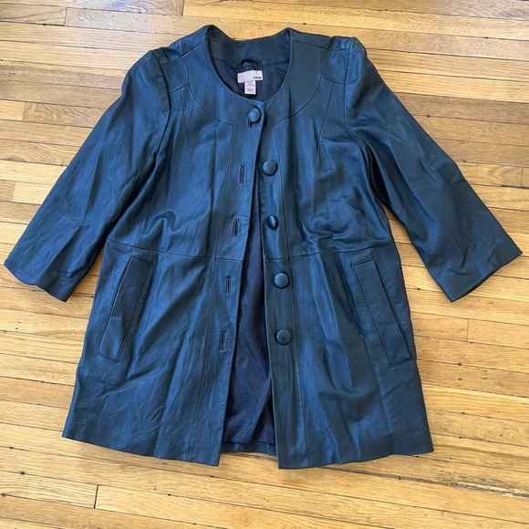 H+M Genuine Leather Button Up Coat | Size 6 - Picture 1 of 5